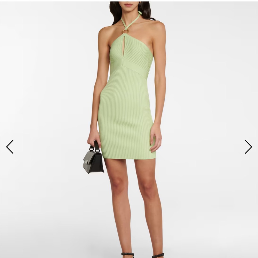 SIMKHAI Tabitha ribbed-knit minidress in pear green.